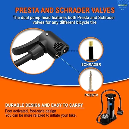 Black Foot Pump Aluminum + ABS Portable Foot Activated Foot Air Pump for car and Bike Bicycle-3
