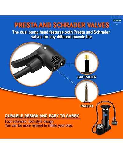 Black Foot Pump Aluminum + ABS Portable Foot Activated Foot Air Pump for car and Bike Bicycle-3