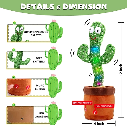 LED Musical Dancing &amp; Mimicry Cactus Toy-5