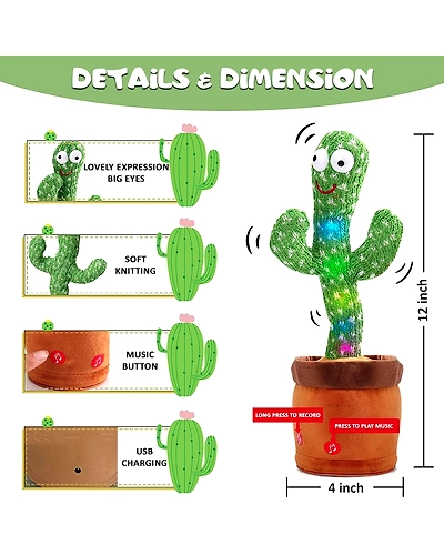 LED Musical Dancing &amp; Mimicry Cactus Toy-5