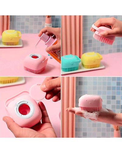 Silicone Massage Bath Body Brush Soft Bristle With Shampoo Dispenser-1