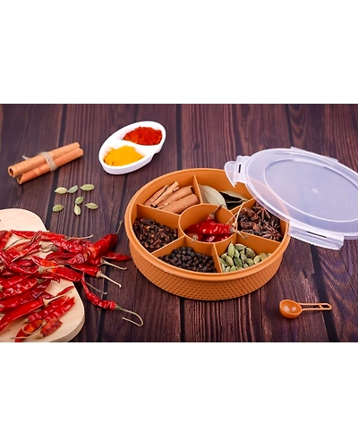 Denzcart Plastic 7 Section Round Masala Box For Kitchen |Multisection Plastic Masala Box Organiser, Dry Fruit Box, Chocolate Box, Multi Color, Air Tight, Leak Proof, BPA Free (Grey)-B0C6XQ72JC