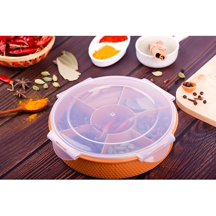 Denzcart Plastic 7 Section Round Masala Box For Kitchen |Multisection Plastic Masala Box Organiser, Dry Fruit Box, Chocolate Box, Multi Color, Air Tight, Leak Proof, BPA Free (Grey)-1