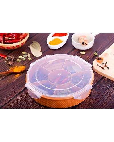 Denzcart Plastic 7 Section Round Masala Box For Kitchen |Multisection Plastic Masala Box Organiser, Dry Fruit Box, Chocolate Box, Multi Color, Air Tight, Leak Proof, BPA Free (Grey)-1