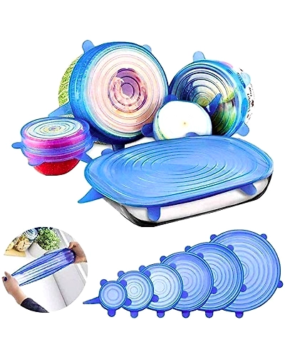 Dc Set of 6 Pcs Silicone Stretch Lids- Silicon Lids and Covers - Food Fresh Saver Cover, Freezable, Microwavable Cover Stretchable Covers for Bowls, Cups, Pots, 6-Pack of Various Sizes (Multicolour)-B09N74W73H
