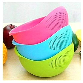 Denzcart Rice Bowl Strainer, Mixing Bowl Washing Rice water drain Basket (Multicolor Pack of 3)