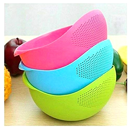 Denzcart Rice Bowl Strainer, Mixing Bowl Washing Rice water drain Basket (Multicolor Pack of 3)-B0BFBDGKW4