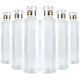 Denzcart Square Crystal Pattern Plastic Water Bottle Set Of 6 ( 1000ml Each,Plastic ) (Black, PET)