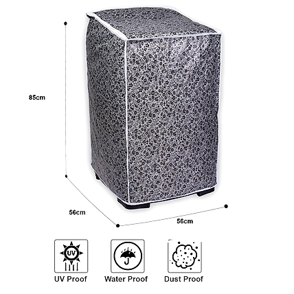 Denzcart Top Load Washing Machine Cover Suitable for Back Panel 6.2 Kg | 6.5 Kg | 7.0 Kg | 7.5 Kg ONLY (Black &amp; Grey, 55Cms x 55Cms x 92Cms)-1