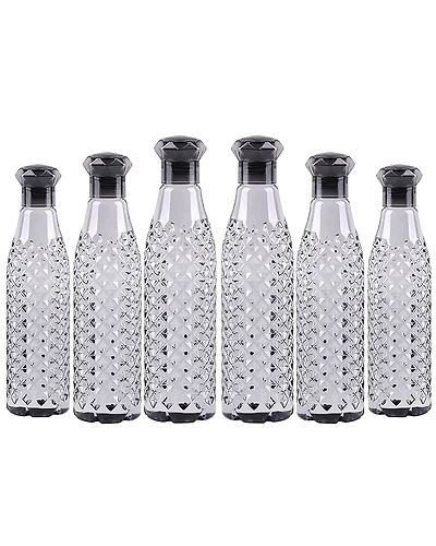 Denzcart Premium Fridge Water Bottle Set (Black ,1 liter ) Pack of 6-B09Z7X2JXP