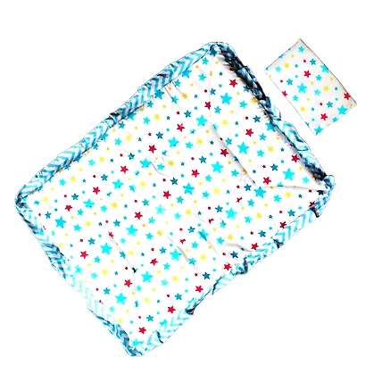 Empire Baby Bedding Sets Comforter and Pillow Breathable Soft Cotton Mattress Crib &amp; Cot Mattress for New Born 61 X 46 Cm (Star Prints Sky Blue with Frill)-1