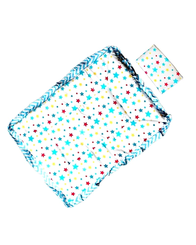 Empire Baby Bedding Sets Comforter and Pillow Breathable Soft Cotton Mattress Crib &amp; Cot Mattress for New Born 61 X 46 Cm (Star Prints Sky Blue with Frill)-1