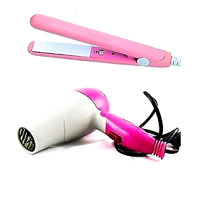 DC Hair Dryer With Fold Able Handle And Mini Hair Straightener Travel Friendly Pack Of 2