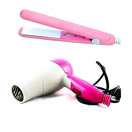 DC Hair Dryer With Fold Able Handle And Mini Hair Straightener Travel Friendly Pack Of 2-B09TVT7CCC