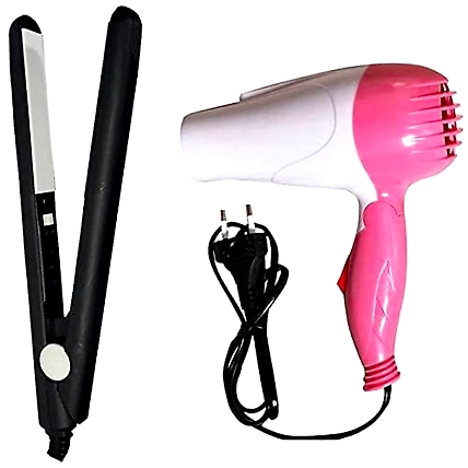 DC Hair Dryer With Fold Able Handle And Mini Hair Straightener Travel Friendly Pack Of 2-1