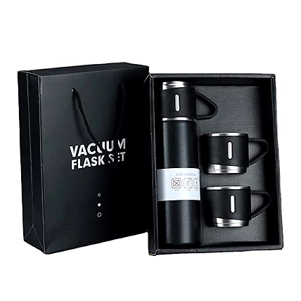 Stainless Steel Vacuum Flask Set with 3 Steel Cups Combo for Coffee Hot Drink and Cold Water Flask Ideal Gifting Travel Friendly Latest Flask Bottle. 500ml-B09X5PH1M7