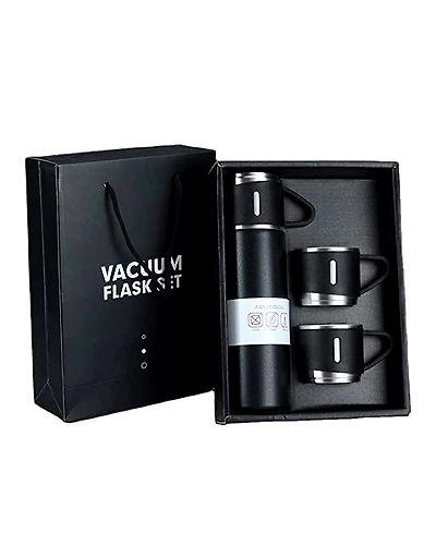 Stainless Steel Vacuum Flask Set with 3 Steel Cups Combo for Coffee Hot Drink and Cold Water Flask Ideal Gifting Travel Friendly Latest Flask Bottle. 500ml-B09X5PH1M7