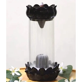 MISS Peach Resin Shivling Smoke Fountain Incense Burner Showpiece with 10 Back Flow Incense Cones, Standard, Black (Resin)