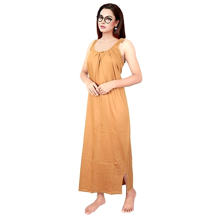 Denzcart Premium Hosiery Nighty Soft Light Gown for Women (Buff, 1)-1