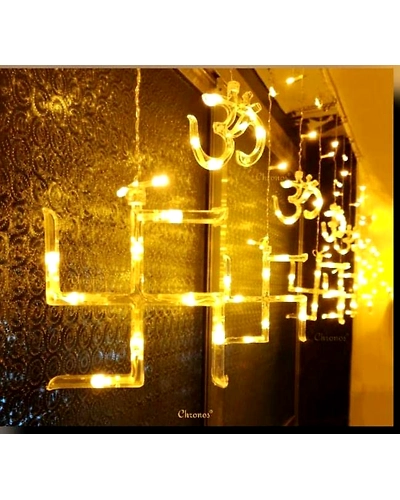 Denz cart Yellow Om &amp; Swastik Rice Lights (Pack of 1)-B0BDRWWM66