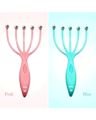Scalp Massager Tool Protable Handheld Five Fingers Claw Steel Ball Relaxation Head Massager For Home Office Travel (Pink)-1