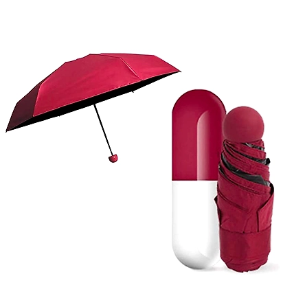 Ultra Light Mini Red Capsule Folding Compact Pocket Umbrella with Lovely Capsule Case (Multicolor)-B0B36NSMCW