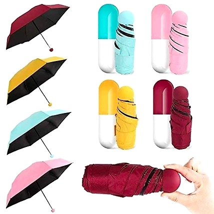 Ultra Light Mini Red Capsule Folding Compact Pocket Umbrella with Lovely Capsule Case (Multicolor)-1