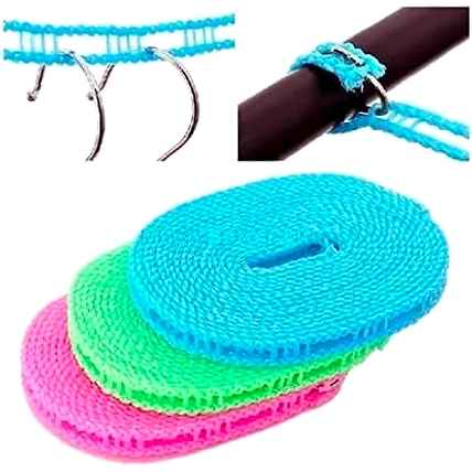 Denzcart Clothes Lines Windproof Anti-Slip Laundry Line for Outdoor, Indoor, Home | Washing Line Drying Nylon Rope with Hooks (3 Nos of (5 Mtr.))-Cloth-rop-3pcs