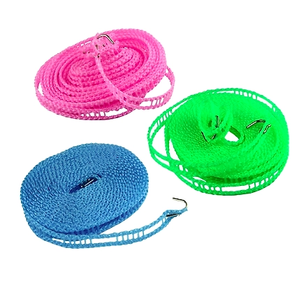 Denzcart Clothes Lines Windproof Anti-Slip Laundry Line for Outdoor, Indoor, Home | Washing Line Drying Nylon Rope with Hooks (3 Nos of (5 Mtr.))-1