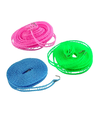 Denzcart Clothes Lines Windproof Anti-Slip Laundry Line for Outdoor, Indoor, Home | Washing Line Drying Nylon Rope with Hooks (3 Nos of (5 Mtr.))-1