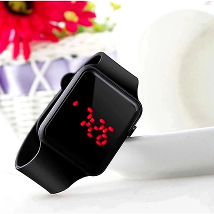 Digital Watch - For Boys &amp; Girls DZ-426 HOT LOOKING LED SILICON STRAP SHAPE SQUARE DIAL LIKE SMART LOOK BLACK WATCH FOR MEN'S AND KID'S AND BOY'S AND GIRLS-MS-MYX57LTOGR