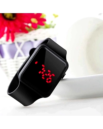 Digital Watch - For Boys &amp; Girls DZ-426 HOT LOOKING LED SILICON STRAP SHAPE SQUARE DIAL LIKE SMART LOOK BLACK WATCH FOR MEN'S AND KID'S AND BOY'S AND GIRLS-MS-MYX57LTOGR