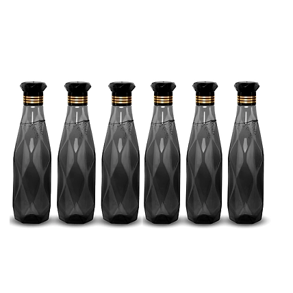 Denzcart Crystal Black Pattern Plastic Water Bottle Set Of 6 ( 1000ml Each,Plastic ) (Black, PET)-B09ZHZD11D