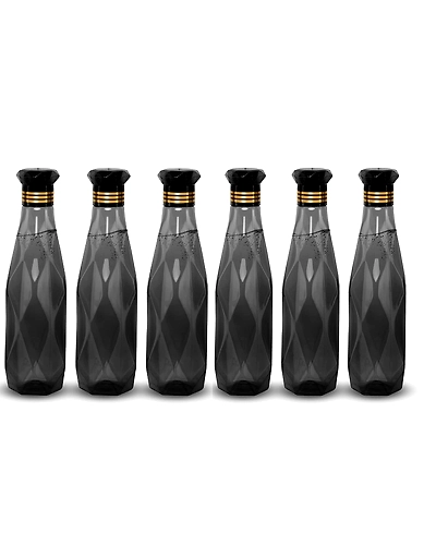 Denzcart Crystal Black Pattern Plastic Water Bottle Set Of 6 ( 1000ml Each,Plastic ) (Black, PET)-B09ZHZD11D