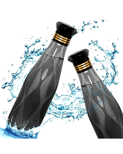 Denzcart Crystal Black Pattern Plastic Water Bottle Set Of 6 ( 1000ml Each,Plastic ) (Black, PET)-1