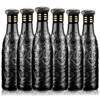 Denzcart Zig-Zag Pattern Plastic Water Bottle Set Of 6 ( 1000ml Each,Plastic ) (Black, PET)-B09YTPHGHZ