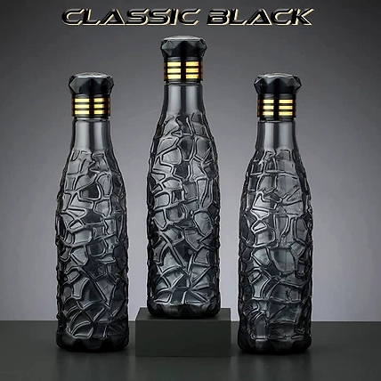 Denzcart Zig-Zag Pattern Plastic Water Bottle Set Of 6 ( 1000ml Each,Plastic ) (Black, PET)-1
