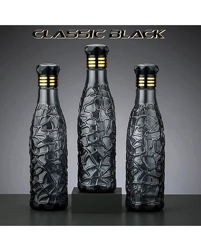 Denzcart Zig-Zag Pattern Plastic Water Bottle Set Of 6 ( 1000ml Each,Plastic ) (Black, PET)-1
