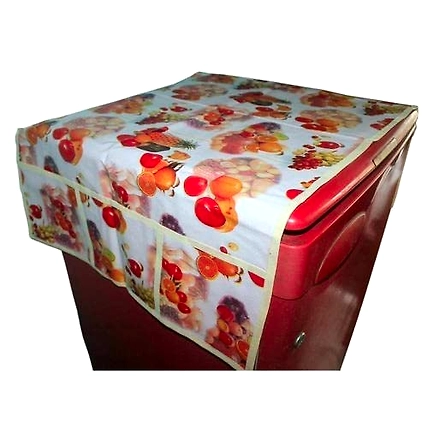 DC Polyester 3-Layered Fridge Top Cover with 6 Utility Pockets (Random Design)-Multicolour-B09VK9VD5H