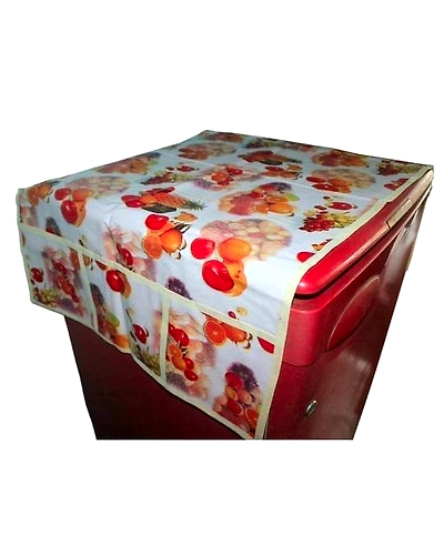 DC Polyester 3-Layered Fridge Top Cover with 6 Utility Pockets (Random Design)-Multicolour-B09VK9VD5H