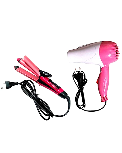 Small Travel Friendly1000W Foldable Hairdryer, 2 in1 Straightener and Curler Combo for Women-B0BB2FX65W
