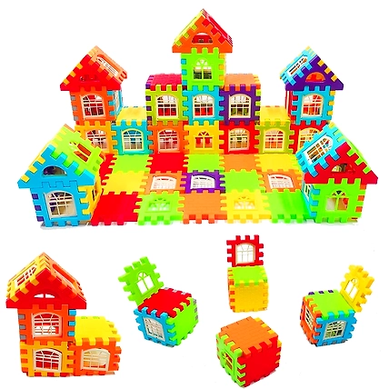 Denzcart Building Blocks for Kids House Building Blocks with Windows | Block Game for Kids, Bag Packing, Best Gift Toy (72 PCS)-1