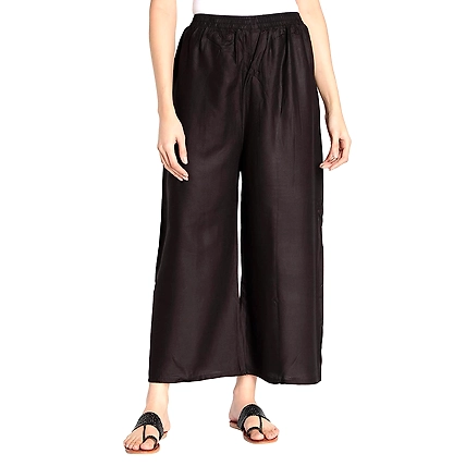 Dc Women's Heavy Rayon Elastic Solid Plain Palazzo (Free Size)- Black (Free)-B09P54MSG7