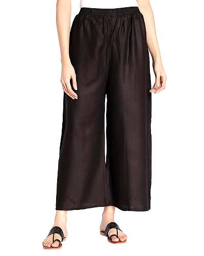 Dc Women's Heavy Rayon Elastic Solid Plain Palazzo (Free Size)- Black (Free)-B09P54MSG7