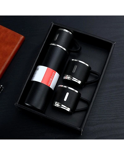 Denzcart Stainless Steel Vacuum Flask Set with 2 Steel Cups Combo for Coffee HOT Drink and Cold Water Flask Ideal Gifting Travel Friendly Latest Flask Bottle. (500ML) Black-B0BNLFWYQX