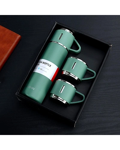 Denzcart Stainless Steel Vacuum Flask Set with 2 Steel Cups Combo for Coffee HOT Drink and Cold Water Flask Ideal Gifting Travel Friendly Latest Flask Bottle. (500ML)-B0BNLDCC5W