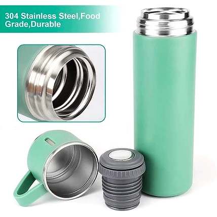 Denzcart Stainless Steel Vacuum Flask Set with 2 Steel Cups Combo for Coffee HOT Drink and Cold Water Flask Ideal Gifting Travel Friendly Latest Flask Bottle. (500ML)-1