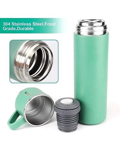 Denzcart Stainless Steel Vacuum Flask Set with 2 Steel Cups Combo for Coffee HOT Drink and Cold Water Flask Ideal Gifting Travel Friendly Latest Flask Bottle. (500ML)-1