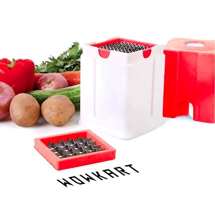 Denzcart French Fries Cutter / Finger Chips /Potato chip Maker/ Direct Push Function Stainless Steel Blades - ABS Plastic Body in Multicolor with Single Blade-1