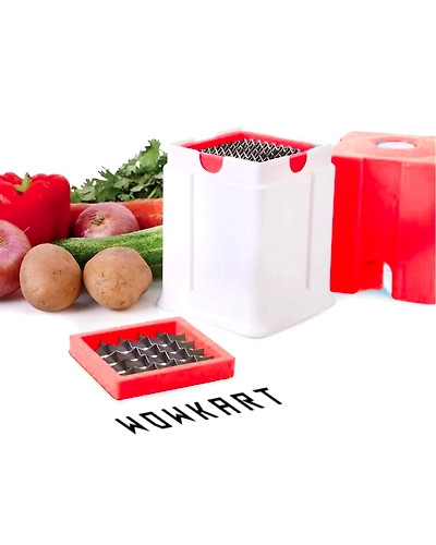 Denzcart French Fries Cutter / Finger Chips /Potato chip Maker/ Direct Push Function Stainless Steel Blades - ABS Plastic Body in Multicolor with Single Blade-1